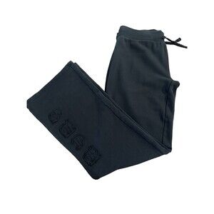 BCBGMAXAZRIA Black Wide Leg Sweatpants Gothic Logo 100% Cotton L 33” Inseam